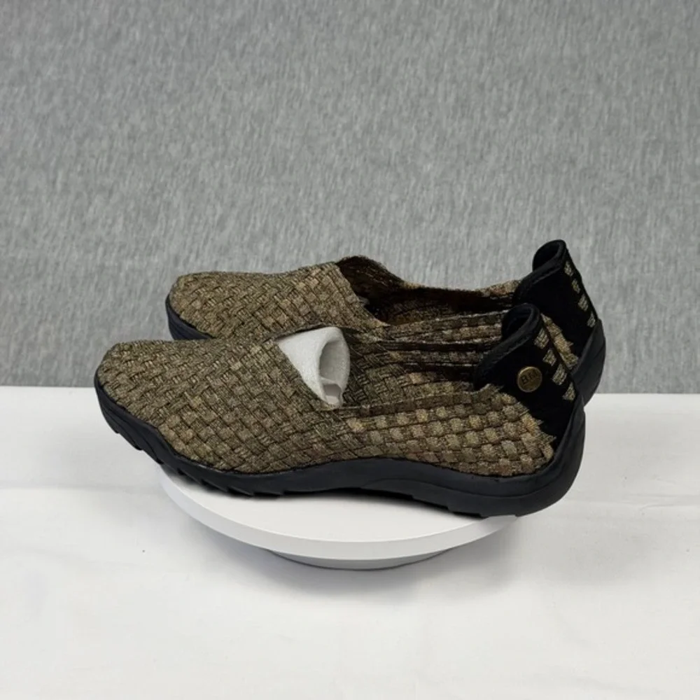 Bernie Mev New York Bronze Gold Woven Elastic Slip On Sneakers Size‎ 8